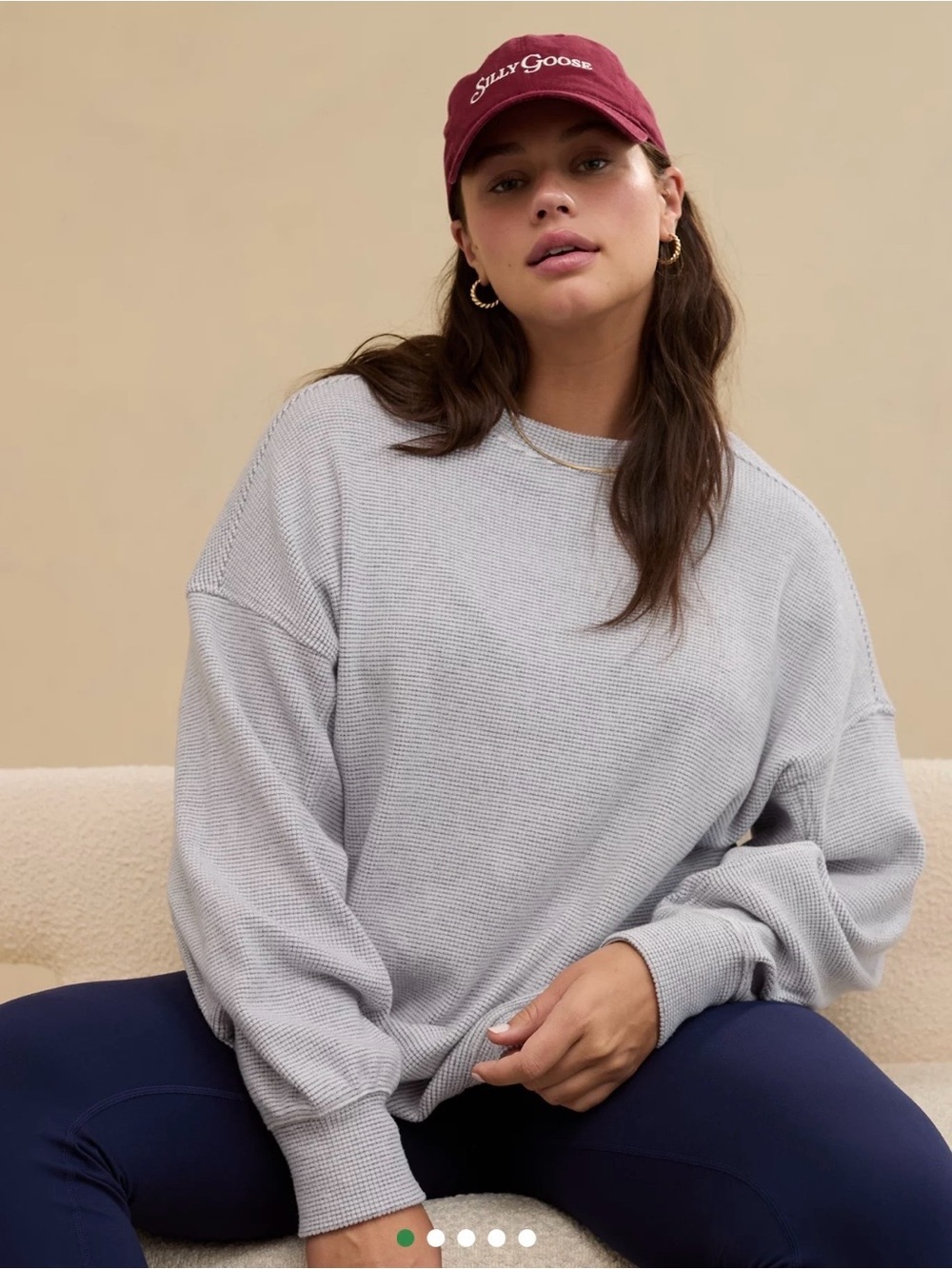 Aerie Getaway Waffle Knit Oversized Sweatshirt Gray - Size Large